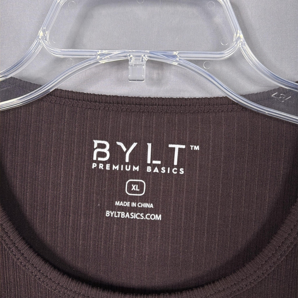 BYLT Premium Basics Long Sleeve Shirt Mens XL Plum Ribbed Tee Crew Neck - Picture 3 of 7